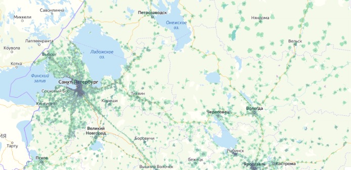 Зона покрытия МТС на карте Барнаул 